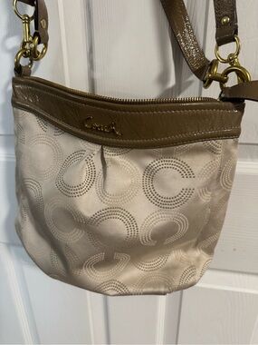 Coach Beige and Brown Signature Shoulder Bag